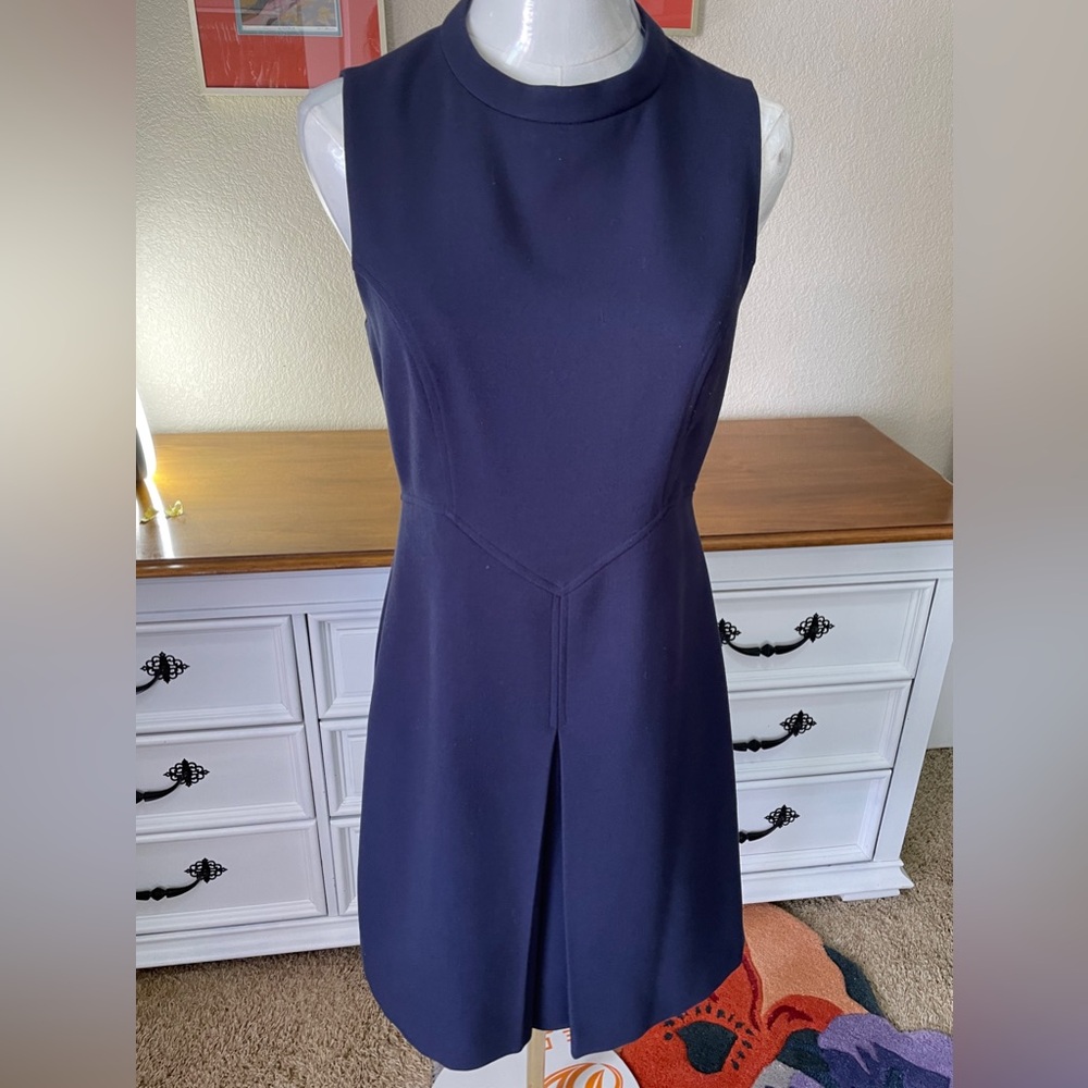 Eliza J Blue Mini Sheath Dress with Sleeveless Halter Neckline and Slit